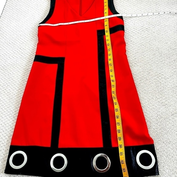 RINASCIENTO Red Dress with Black leather detailing & silver circle details - Picture 9 of 13